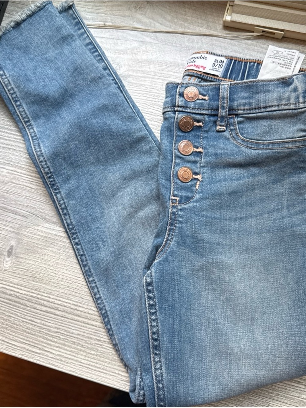 abercrombie kids light blue slim button-fly jeans